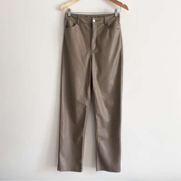 Dynamite Gisele Straight Leg Faux Leather Pants, Brown, Size 6 - Picture 3 of 10